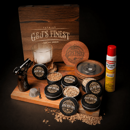 Whiskey Smoker Kit with Quad Torch, 6 Wood Chips & Wood Box & Butane - G & J's Finest