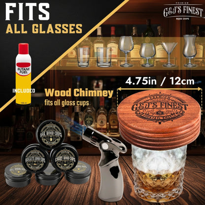 Whiskey Smoker Kit with Quad Torch, 6 Wood Chips & Wood Box & Butane - G & J's Finest