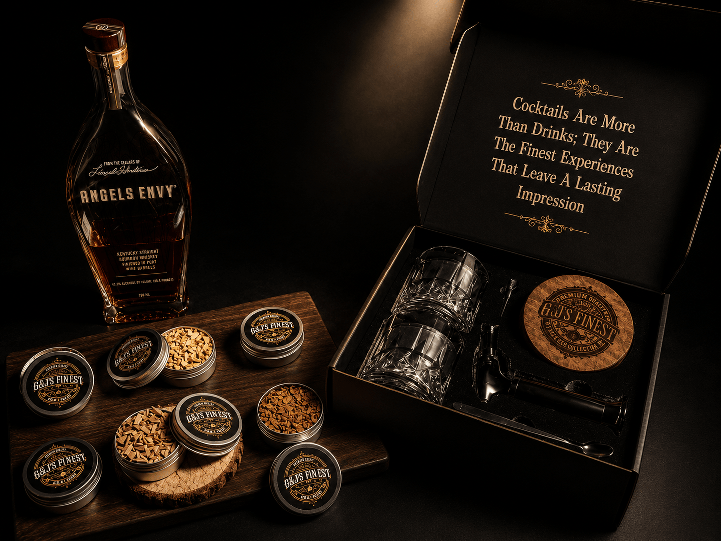 Whiskey Smoker Kit with Torch, 2 Glasses, 6 Wood Chips NO Butane - G & J's Finest