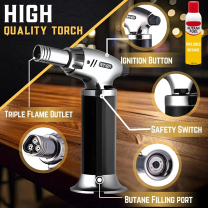 Whiskey Smoker Kit with Torch, Glasses & 6 Wood Chips & Butane - G & J's Finest