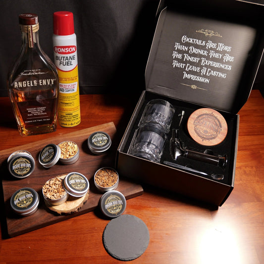 Whiskey Smoker Kit with Torch, Glasses & 6 Wood Chips & Butane - G & J's Finest