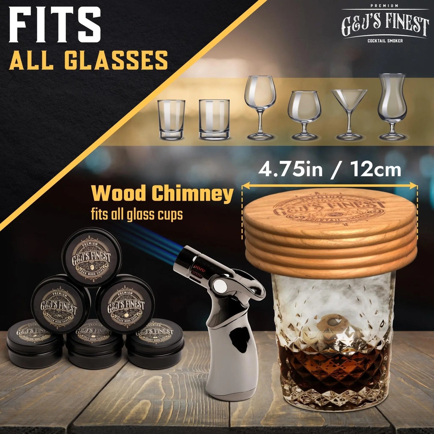 G & J's Finest Cherrywood whiskey smoker kit with wood box for infusing smoky flavors into beverages and foods
