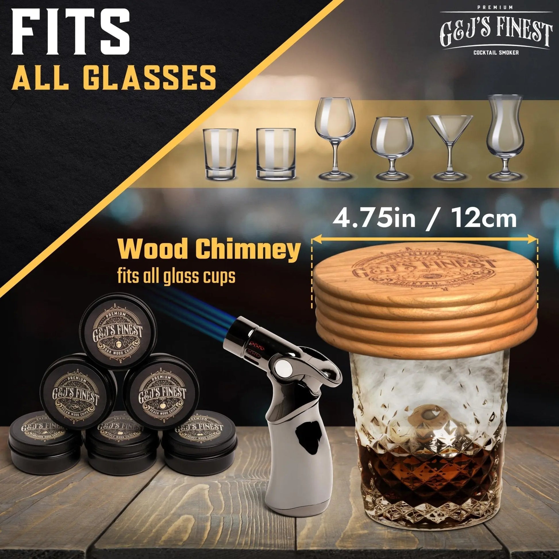 G & J's Finest Cherrywood whiskey smoker kit with wood box for infusing smoky flavors into beverages and foods