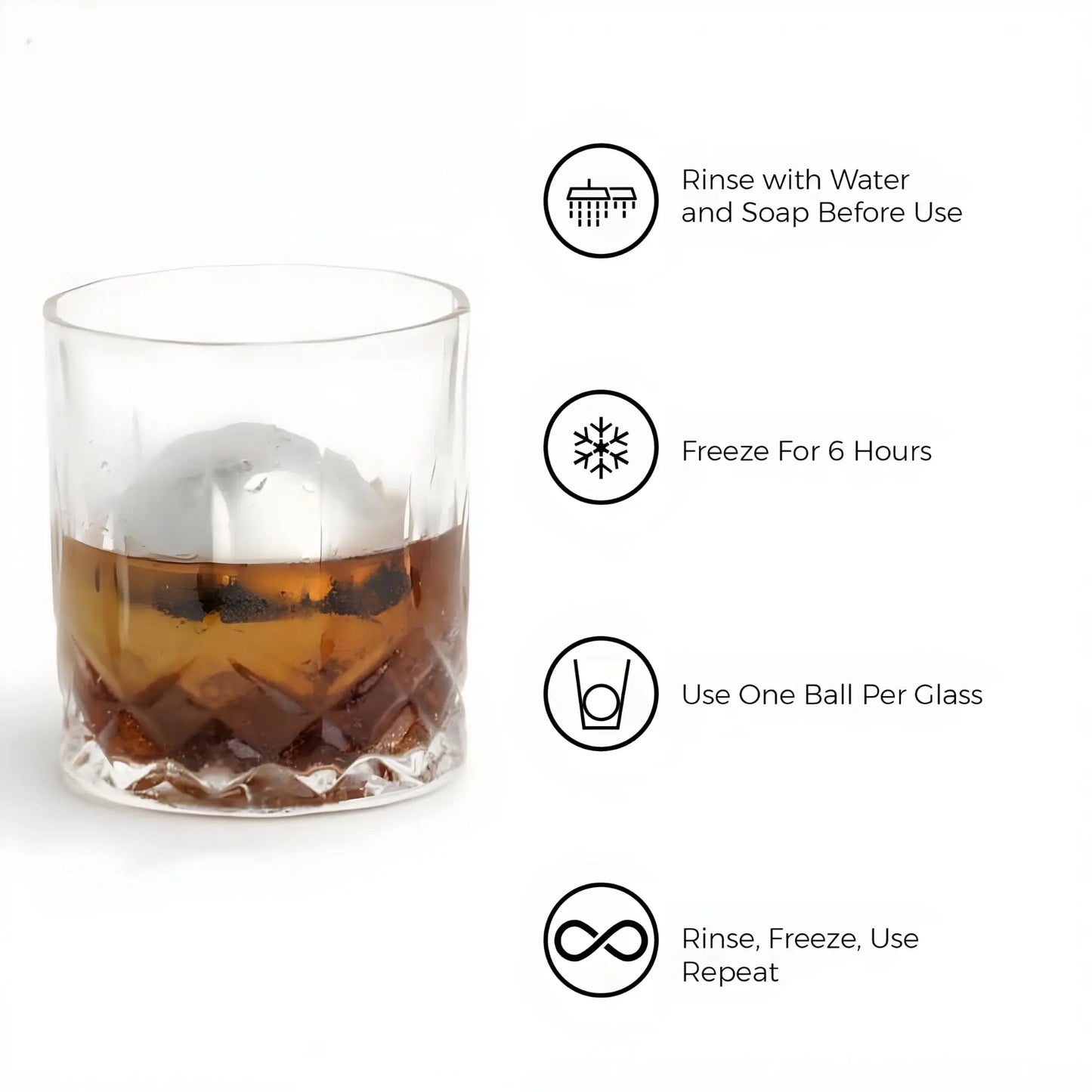 Premium XXL 55mm stainless steel whiskey balls by G & J's Finest, showing polished metal spheres for chilling whiskey.