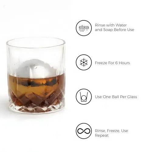 Premium XXL 55mm stainless steel whiskey balls by G & J's Finest, showcasing polished, round ice ball molds for whiskey chilling.
